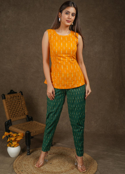 Trendy Green ikat narrow fitted pant