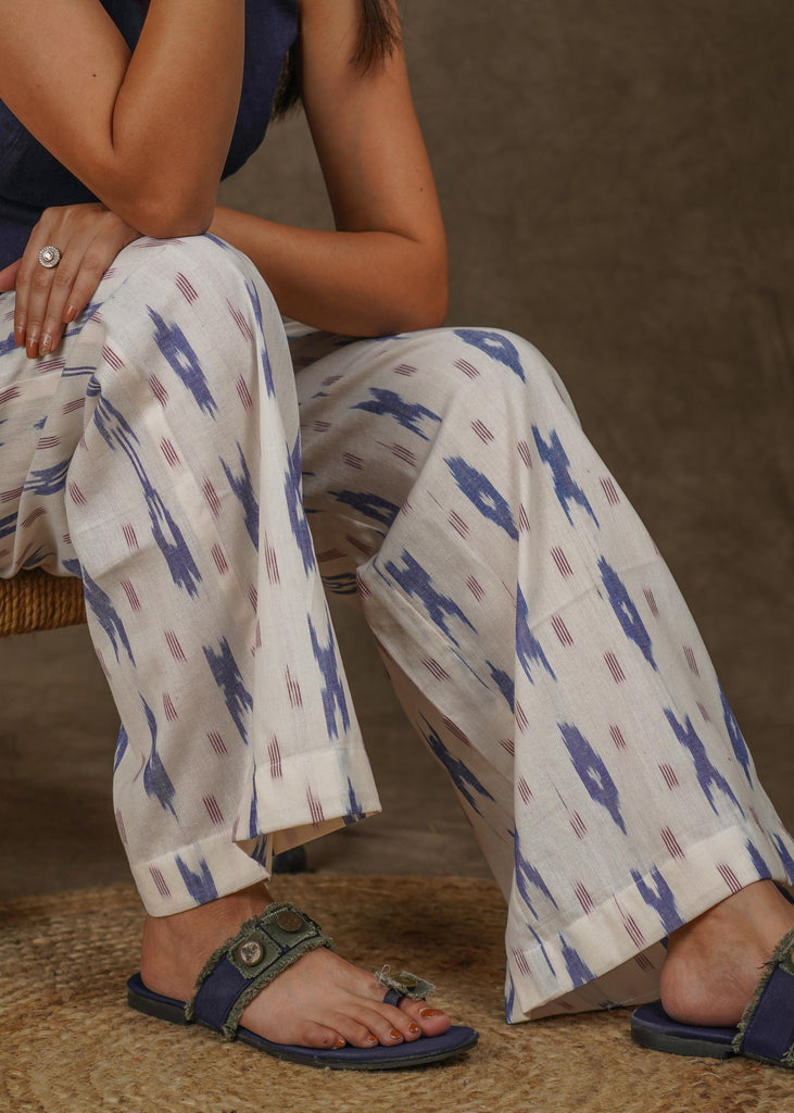 Smart casual ivory ikat straight fit cotton pant
