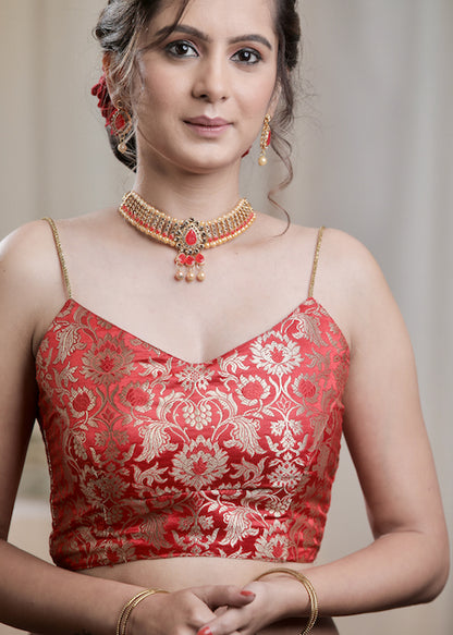 Exclusive Pure Banarasi Back Open  Blouse with Noodle Strap. Lining Given