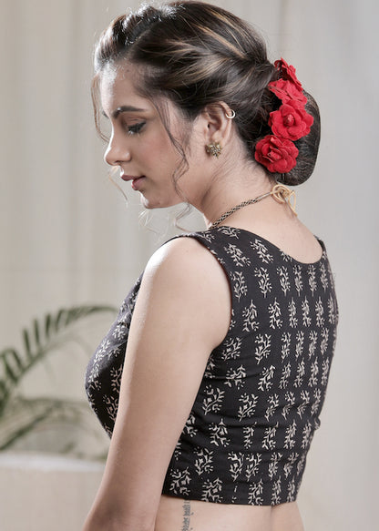 Elegant Black Ajrakh Cotton  Sleeveless Blouse