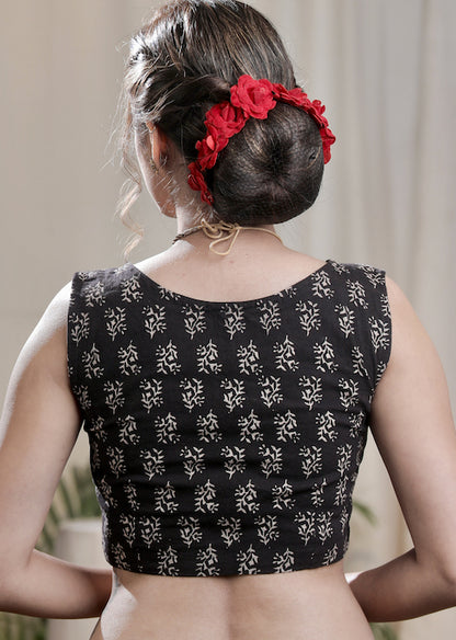 Elegant Black Ajrakh Cotton  Sleeveless Blouse