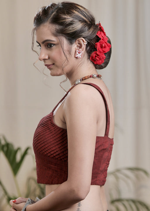 Trendy  Maroon Pin Tuck Handloom Cotton  Blouse. Lining Given