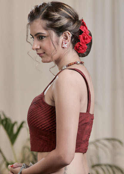 Trendy  Maroon Pin Tuck Handloom Cotton  Blouse. Lining Given