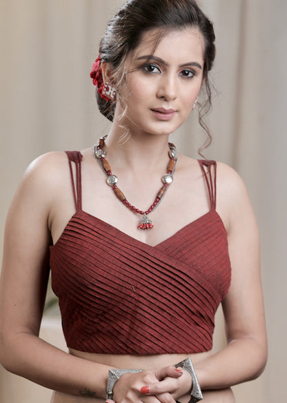 Trendy  Maroon Pin Tuck Handloom Cotton  Blouse. Lining Given