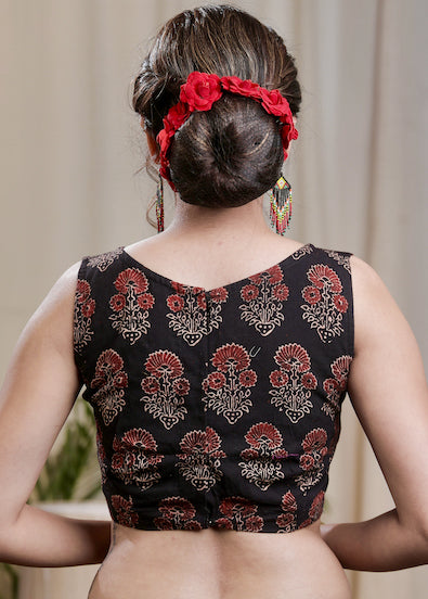 Elegant Black Printed Cotton Blouse