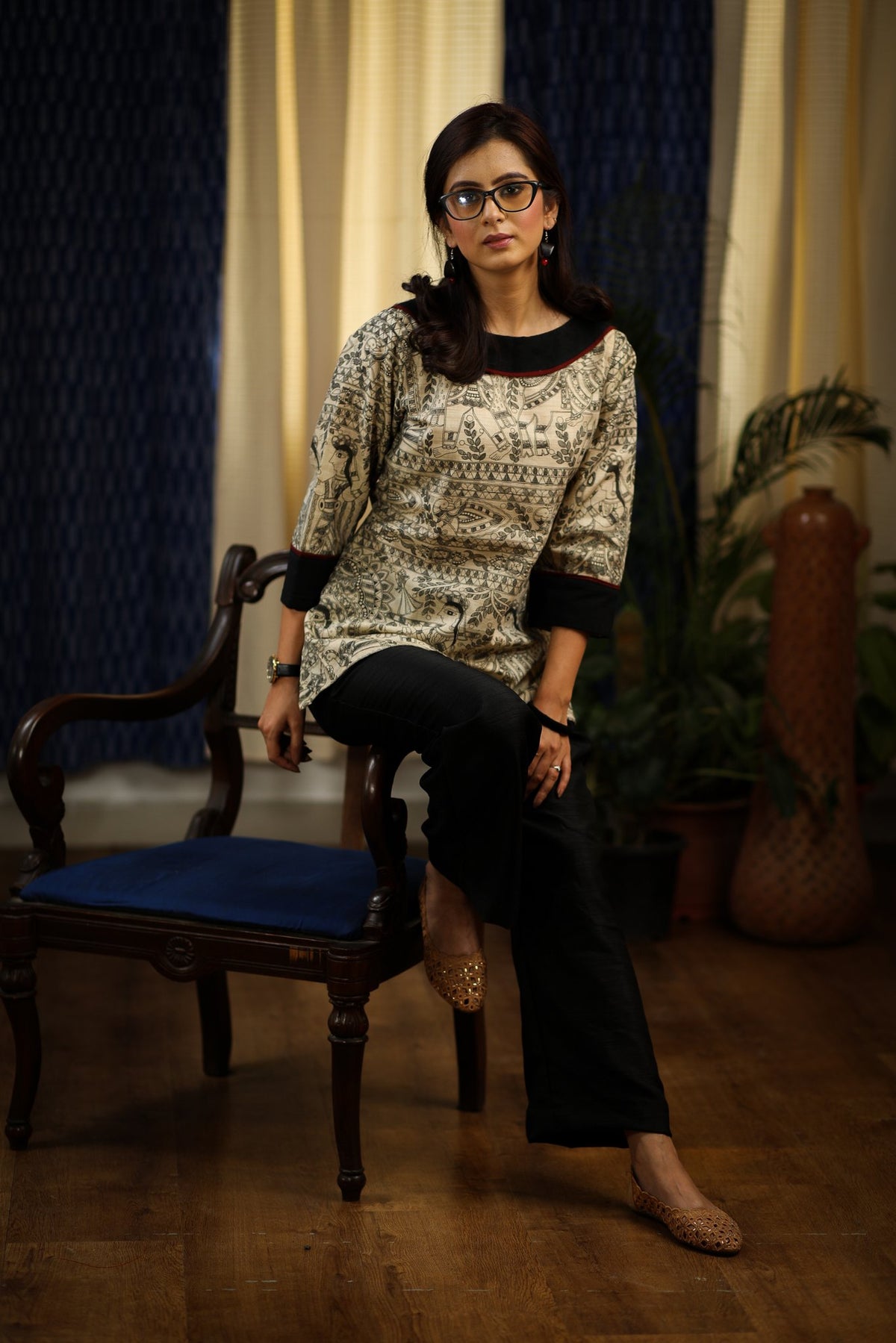 Dussehra Sale — Madhubani printed exclusive cotton dupion top