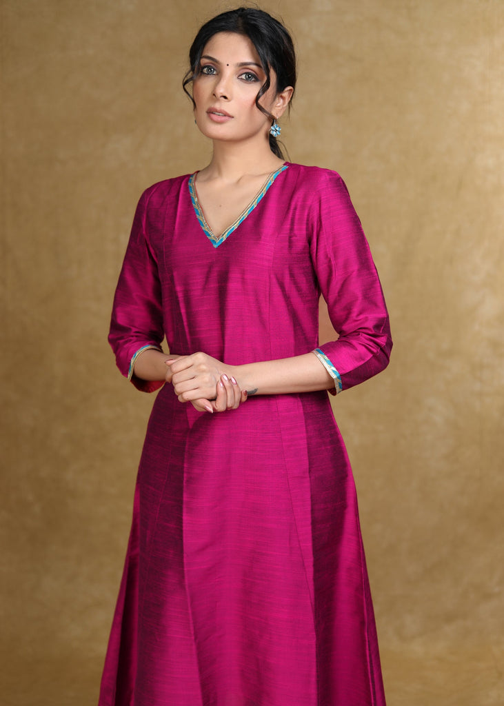 Ethnic Cotton Silk A-Line Kurti Highlighted with Gotta Patti - Coord Pant Optional