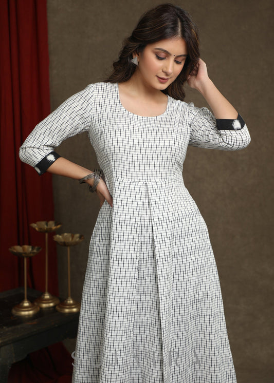 Elegant Pure Ivory And Black Double Ikat Shrug - Kurta Optional