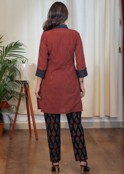 Cotton Ajrakh Tunic With Smart Collars