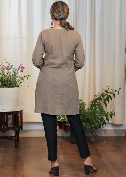 Cement Colour Cotton Tunic with beautiful Fine embroidery pattern