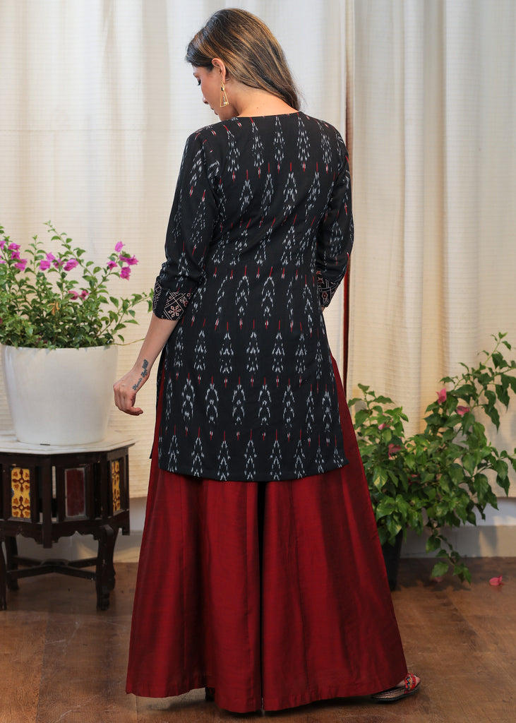 Exclusive Cotton Ikat and Ajrakh Combination Tunic With Mirror Embroidery