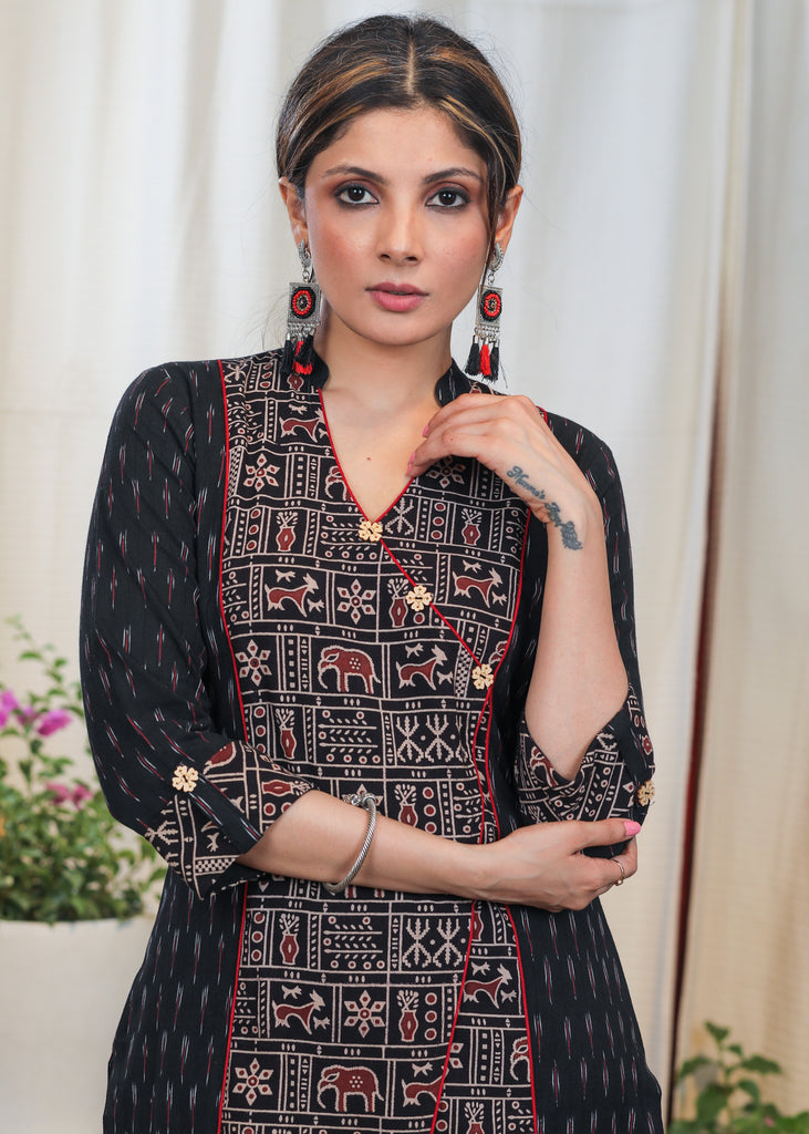Elegant Cotton Ikat and Ajrakh Combination Tunic