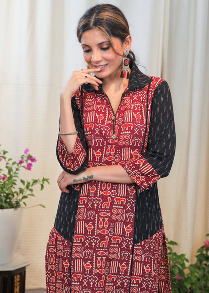 Trendy Cotton Animal Ajrakh and Ikat Combination Tunic