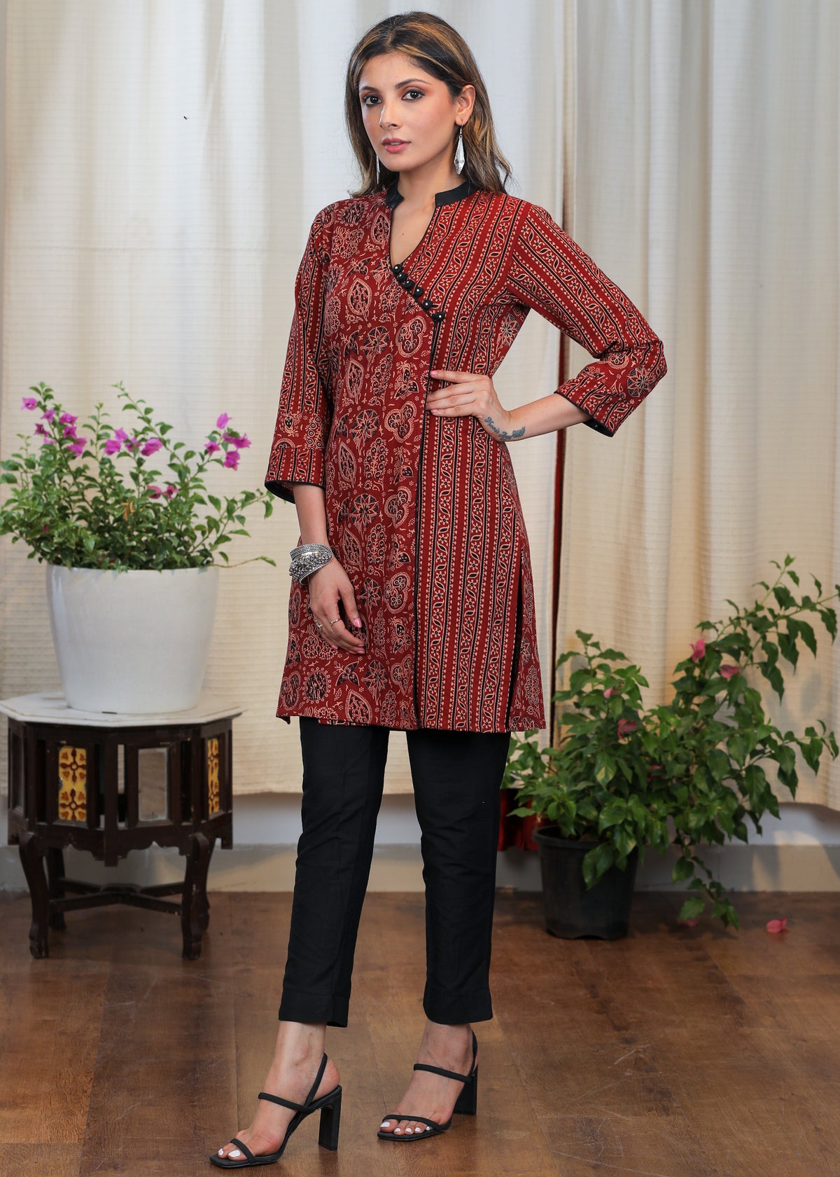 Elegant Cotton Ajrakh Combination Tunic - Pant Optional