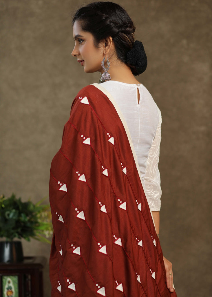 Maroon semi-silk dupatta with elegant embroidery