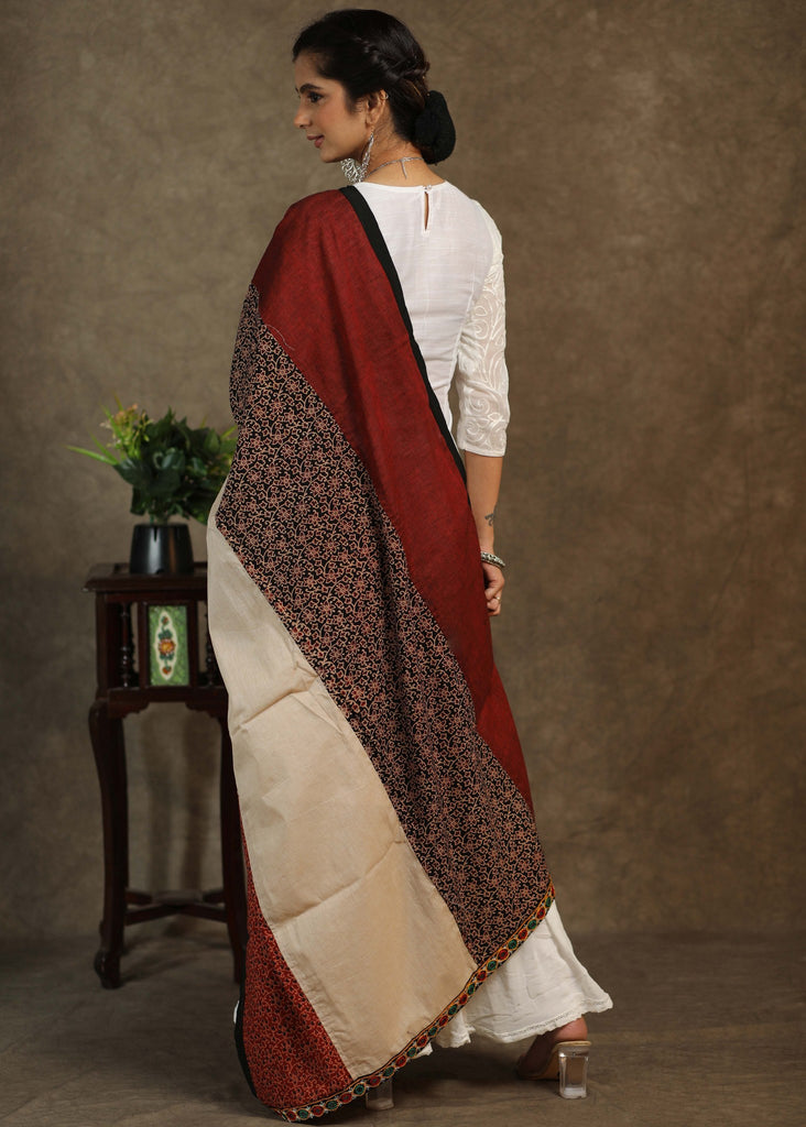 Elegant cotton dupatta with Ajrakh combination and mirror work border