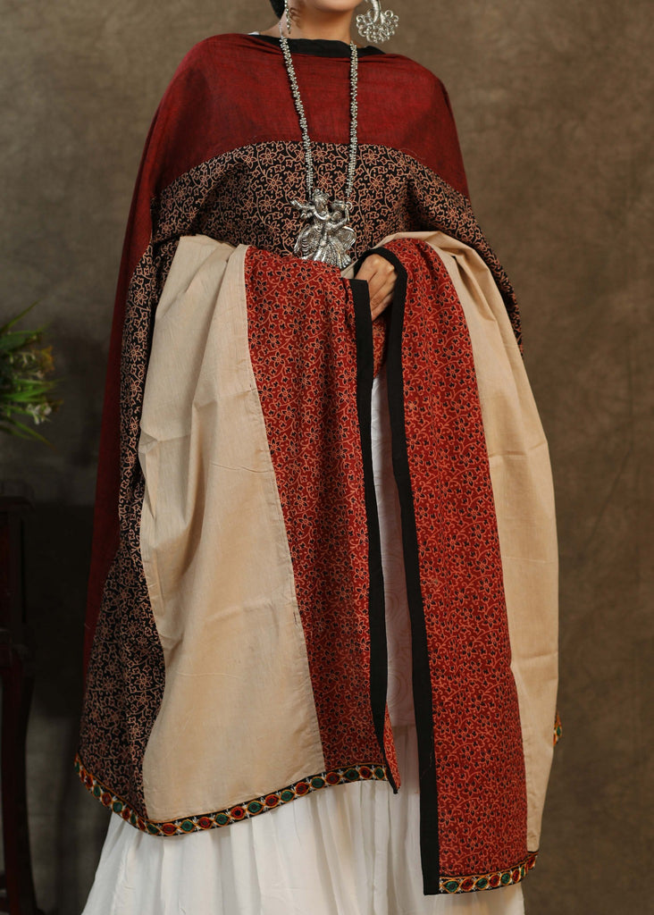 Elegant cotton dupatta with Ajrakh combination and mirror work border