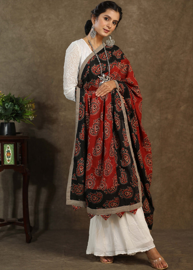 Beautiful red and black Ajrakh combination dupatta