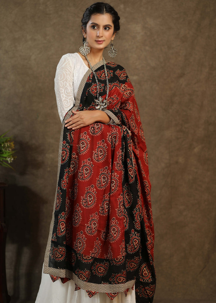 Beautiful red and black Ajrakh combination dupatta