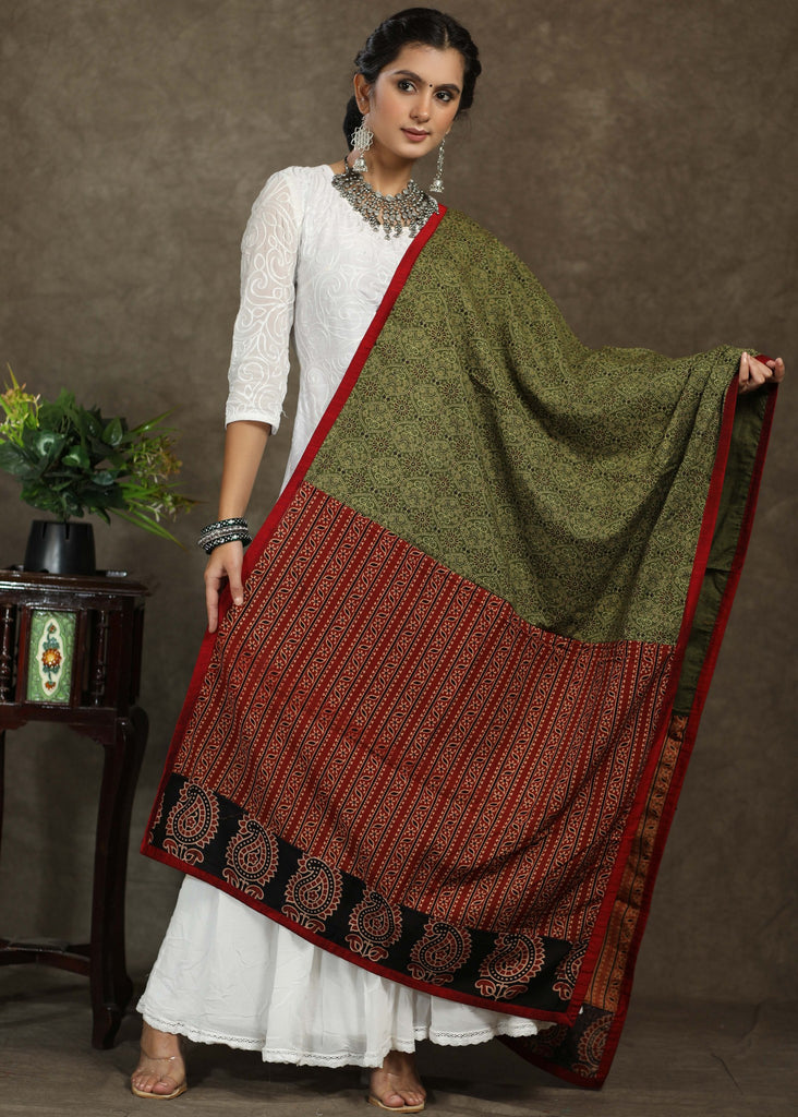 Green and red combination Ajrakh dupatta