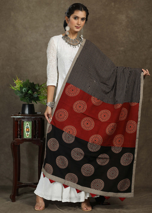 Exclusive Ajrakh combination black, maroon dupatta