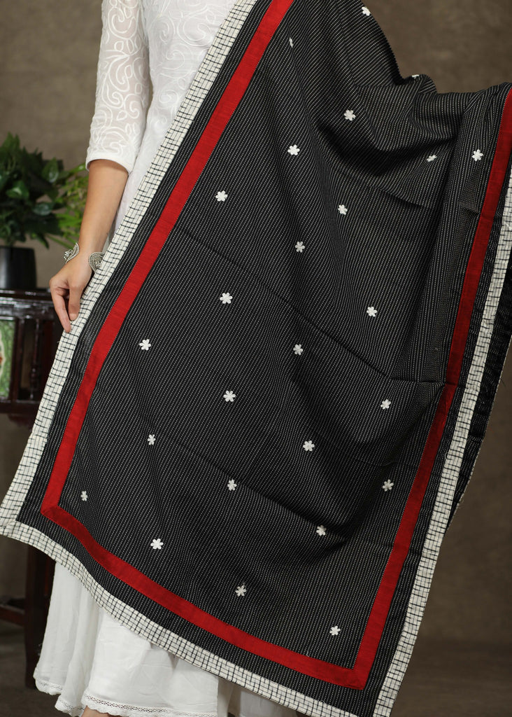 Black Ajrakh dupatta with delicate embroidery