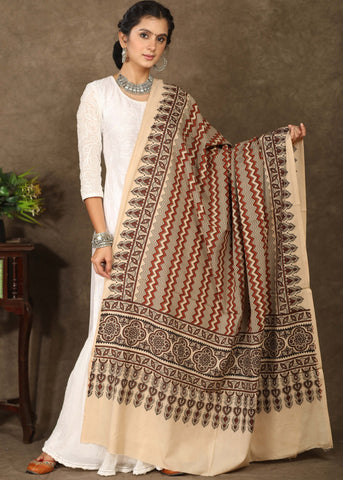 Exclusive cream cotton print dupatta