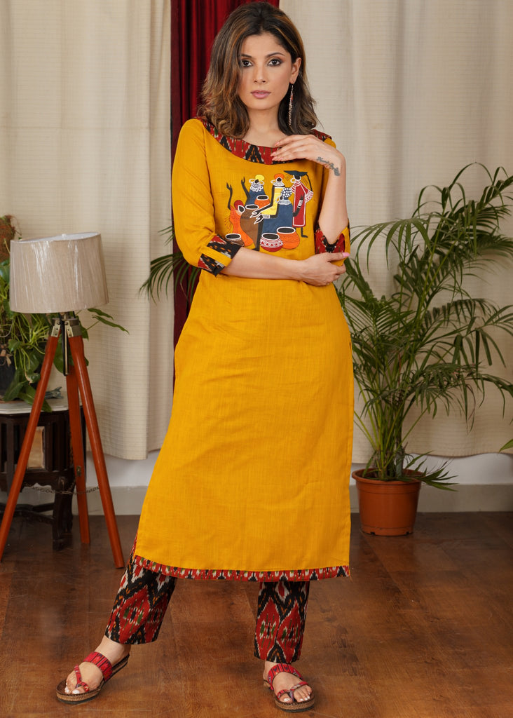 Libas Women Mustard Yellow Gotta Patti Kurta with Trousers & With Dupatta -  Absolutely Desi