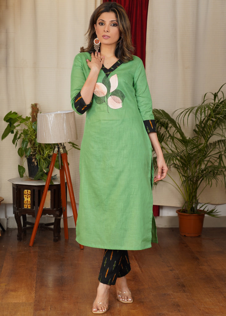 Buy Casual Wear Light Green Embroidery Work Rayon Cotton Kurti With Pant  Online From Surat Wholesale Shop.