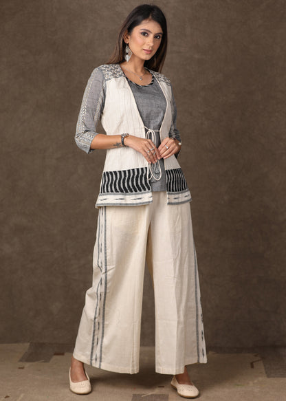Grey White Combination of Inner and Front Open Shrug - 2 Piece (Shrug, Inner set) Pant Additional