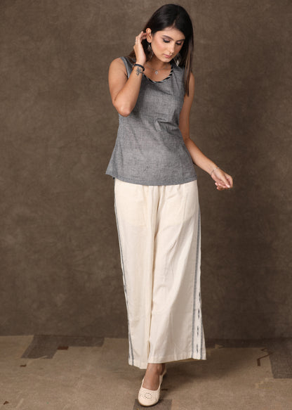 Grey White Combination of Inner and Front Open Shrug - 2 Piece (Shrug, Inner set) Pant Additional