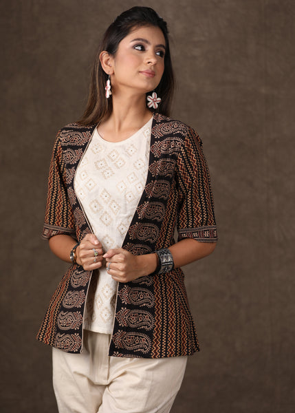 Exclusive Dabu Print Shrug with Embroidered Inner - 2 Piece (Jacket ...