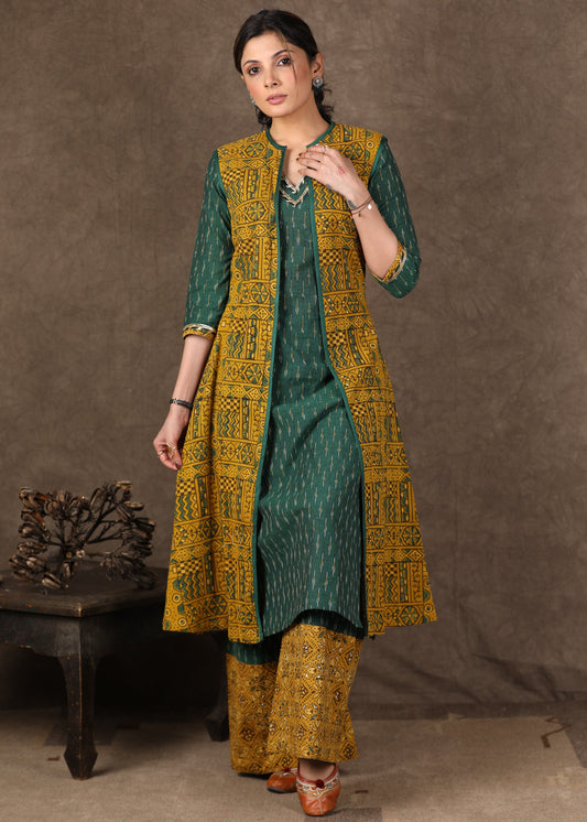 Green Ikat Kurta with Gota Patti Work