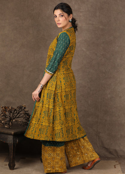 Green Ikat Kurta with Gota Patti Work