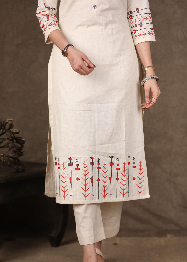 Exclusive Hand Painted Kurta with Ajrakh Nehru Jacket - 2 Piece (Kurta & Jacket Set) Pants Optional