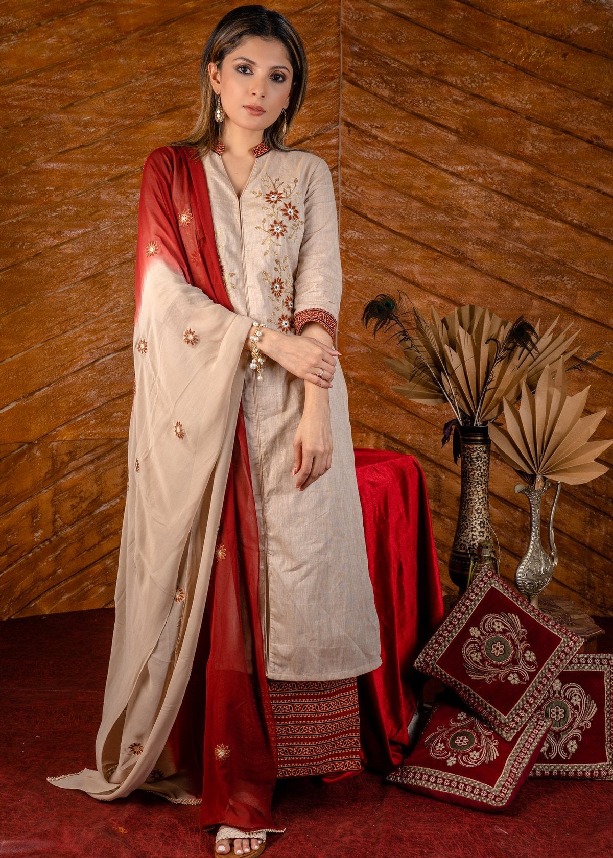 Exclusive embroidered cotton kurta - Pant & Dupatta Optional