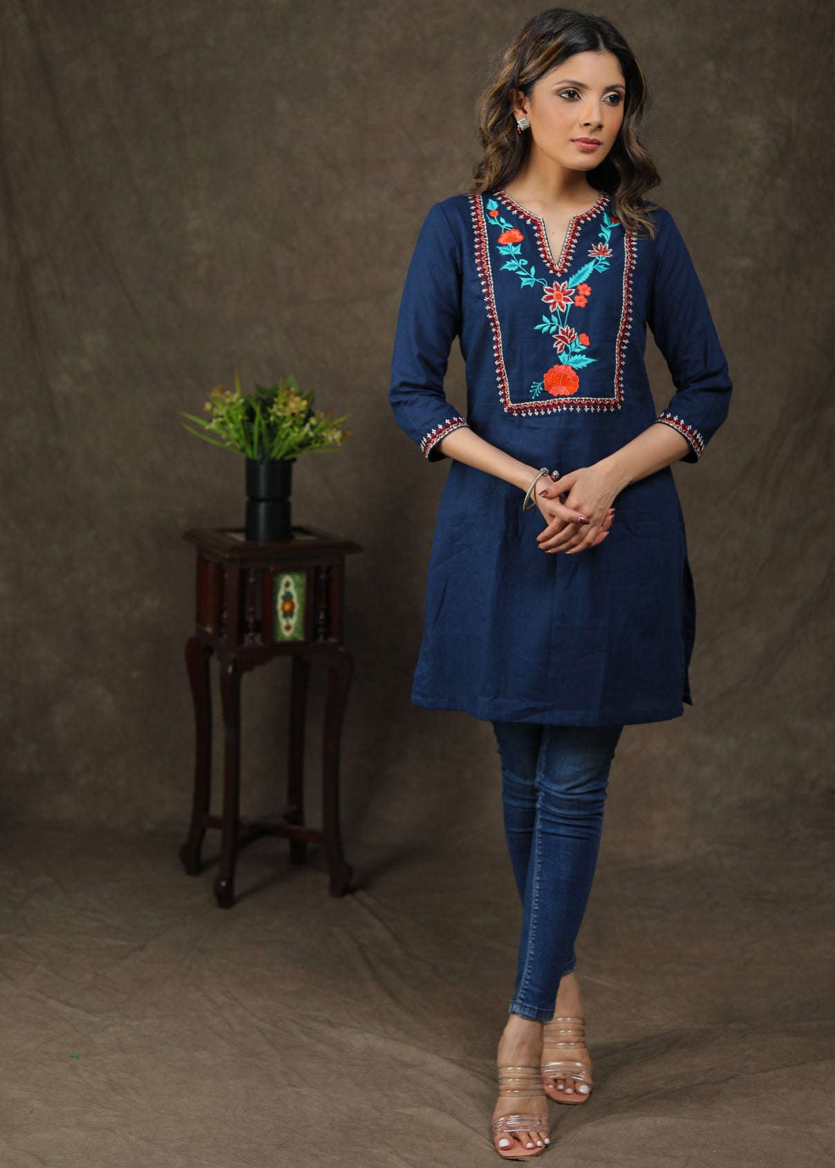 Pretty Cotton Tunic With Beautifully Embroidered Yoke