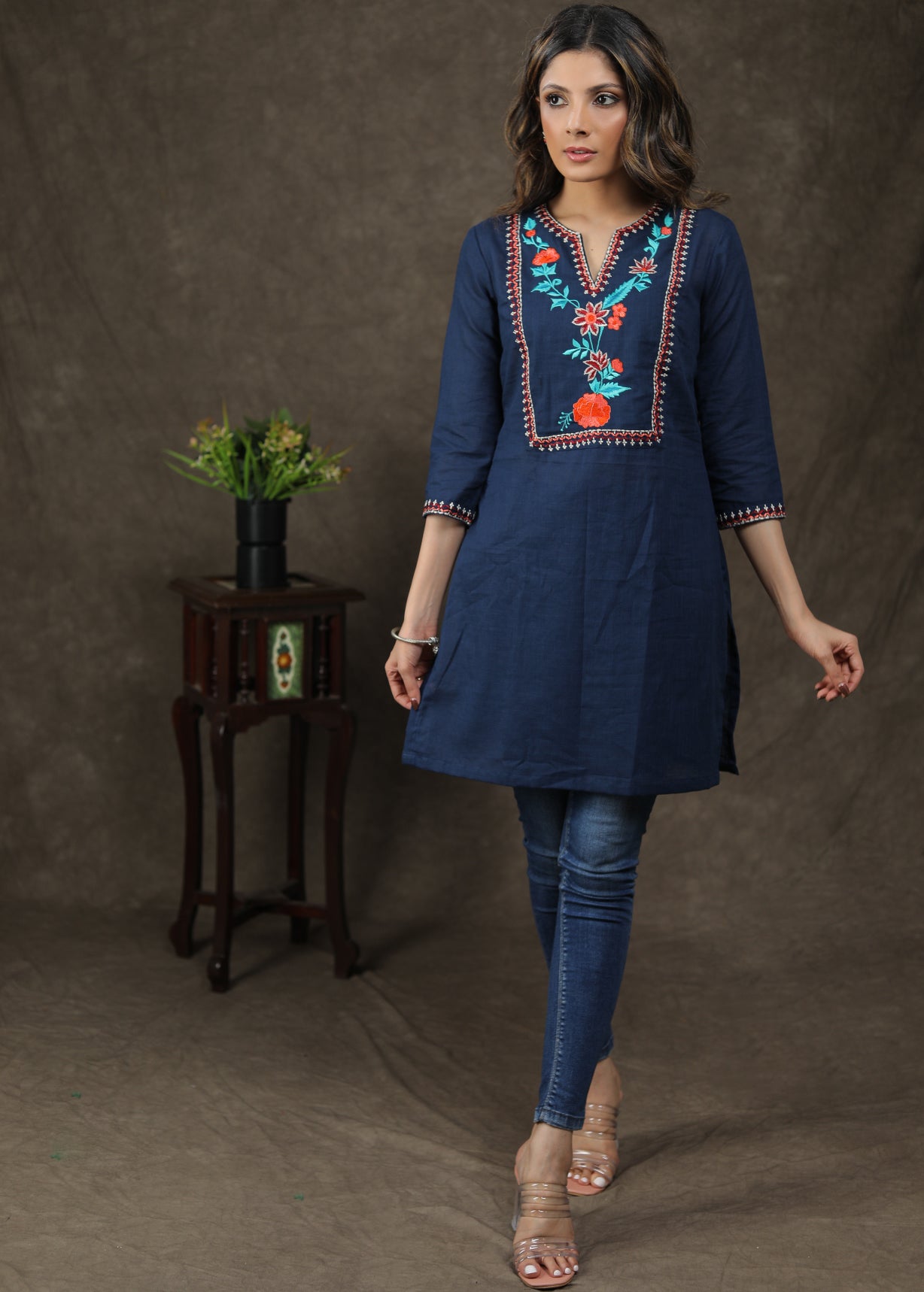 Pretty Cotton Tunic With Beautifully Embroidered Yoke