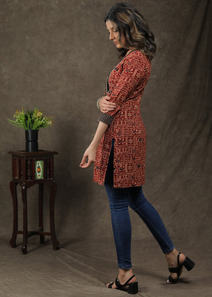 Dussehra Sale — Stylish Cotton Animal Printed Ajrakh Combination Tunic