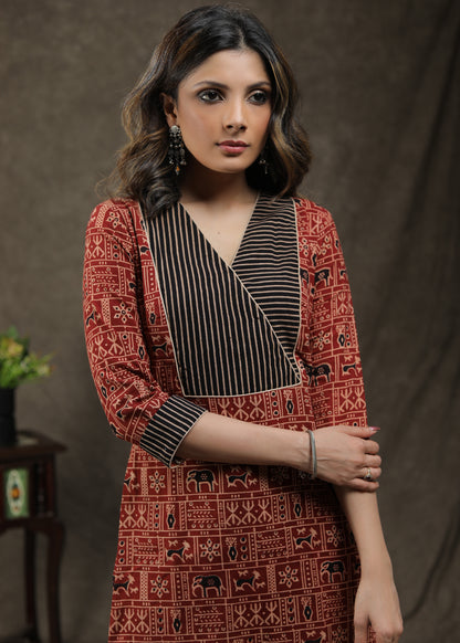 Dussehra Sale — Stylish Cotton Animal Printed Ajrakh Combination Tunic