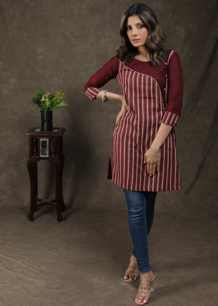 Trendy Cotton Ajrakh Tunic With Kantha Stitch