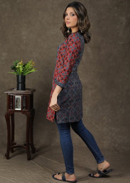 Elegant Ajrakh Combination Tunic With Stone Work