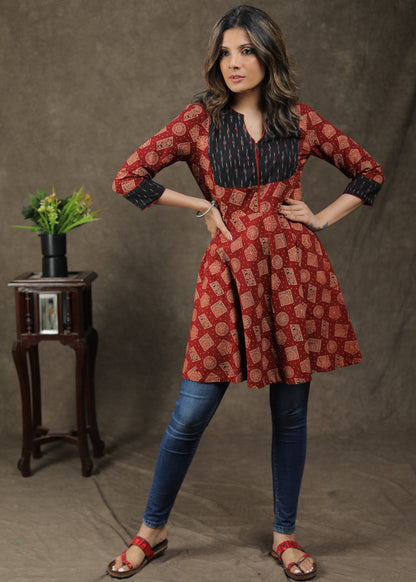 Classy Cotton Ikat Ajrakh Combination Tunic