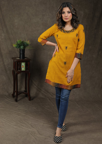 Beautiful Hand painted Cotton and Ikat Combination Tunic