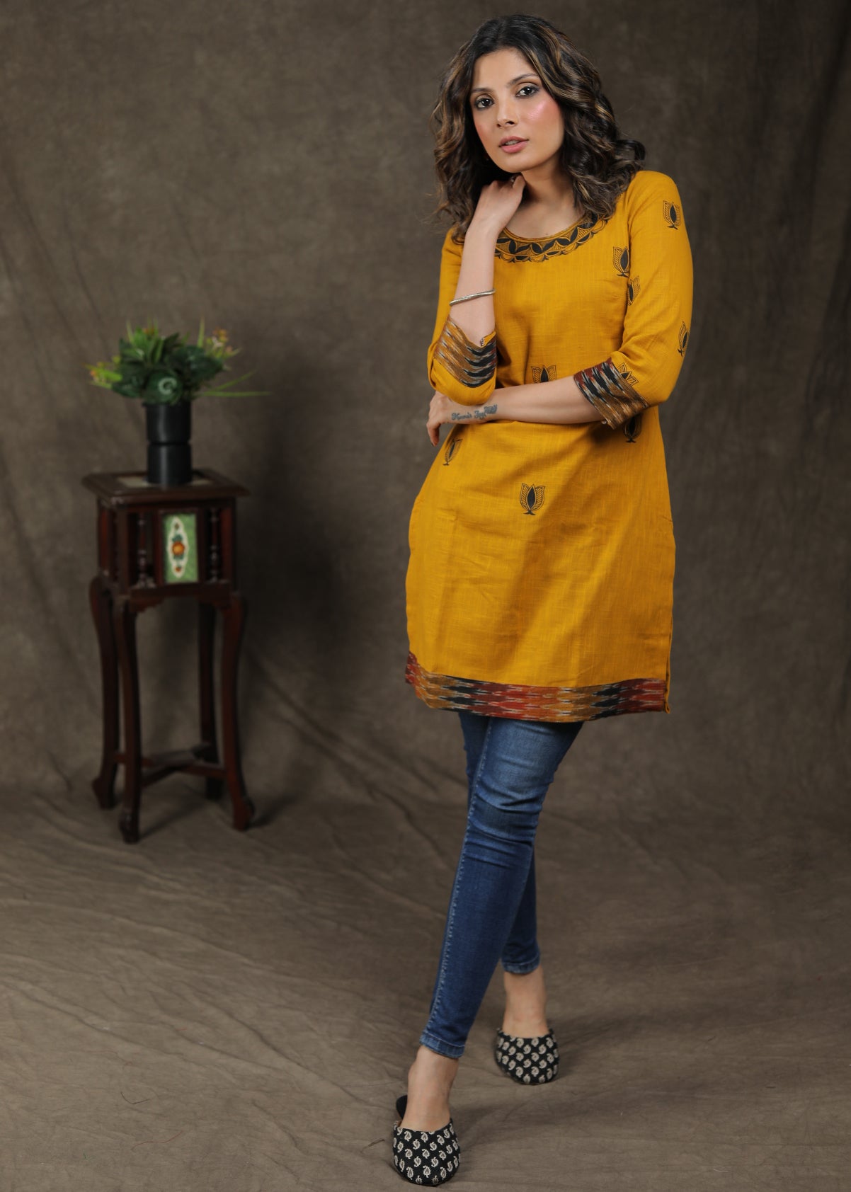 Beautiful Hand painted Cotton and Ikat Combination Tunic