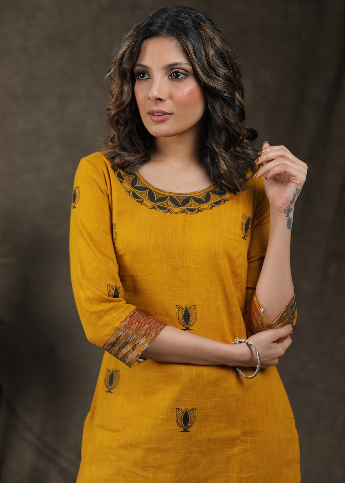 Dussehra Sale — Beautiful Hand painted Cotton and Ikat Combination Tunic