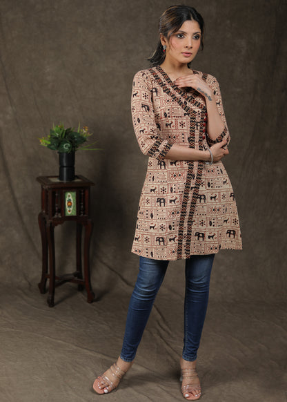 Classy Ajrakh Combination Tunic With Animal Print
