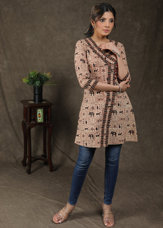 Classy Ajrakh Combination Tunic With Animal Print