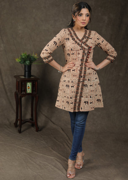 Classy Ajrakh Combination Tunic With Animal Print