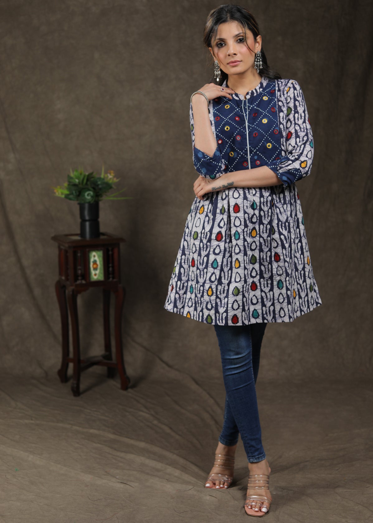 Exclusive Multicolor Kantha Tunic with Indigo and Mirror Work
